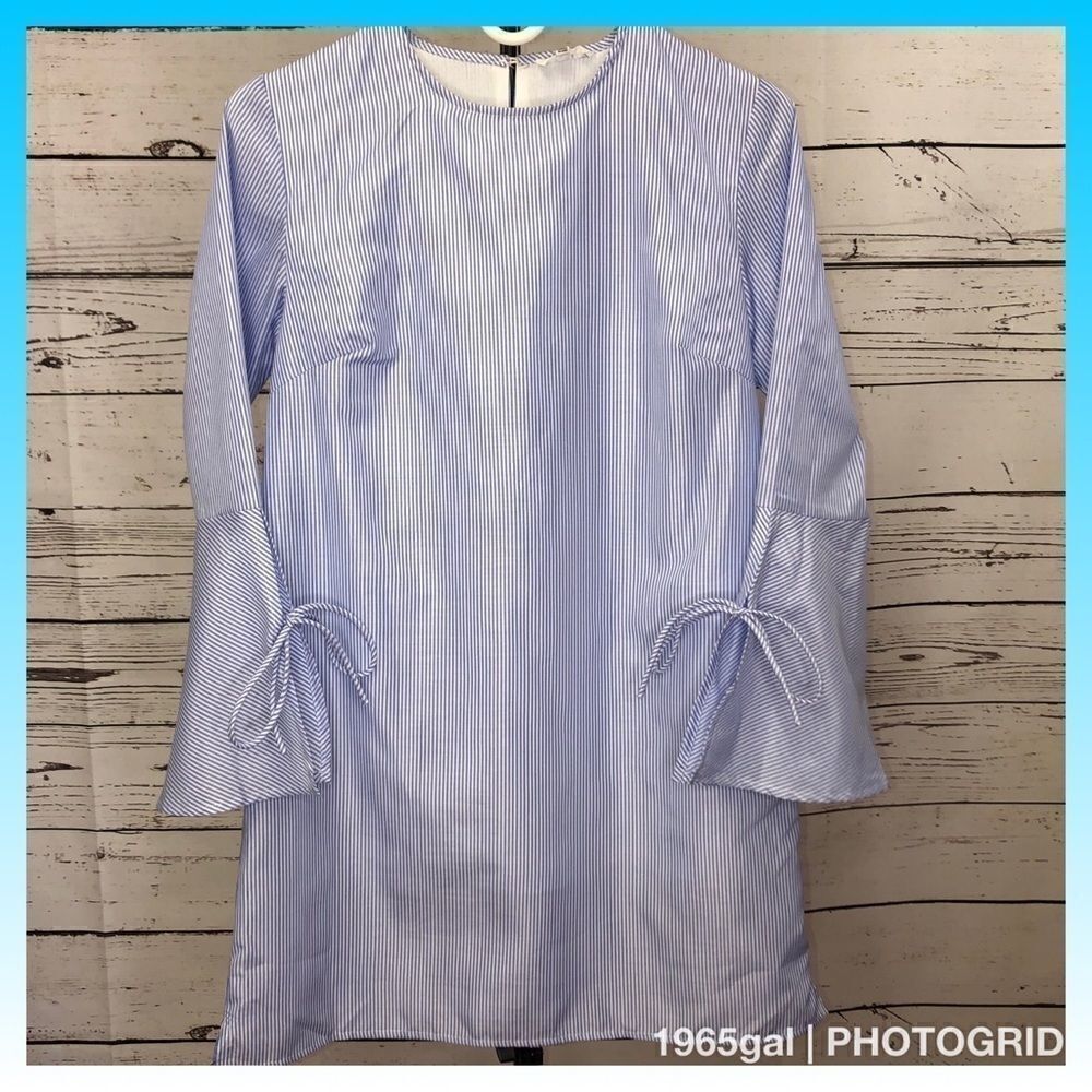 Lucca Couture Dress XS Striped Bow Bell Sleeves - Picture 1 of 8